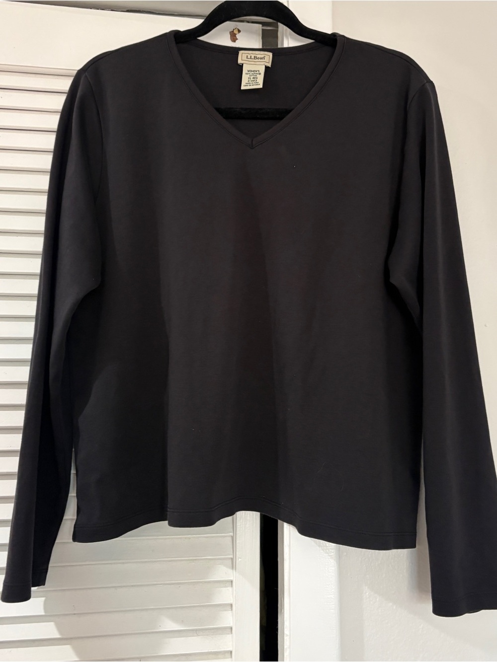 L.L. Bean 100% Cotton Black V-Neck Long Sleeve Shirt